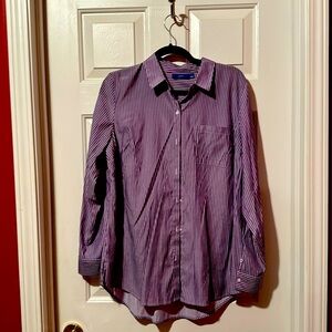 Purple and white pinstripe blouse, Size: L